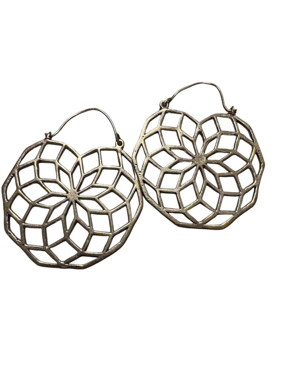 Handcrafted Indian Brass Sacred Geometry Earrings Geometric Mandala Cube Boho